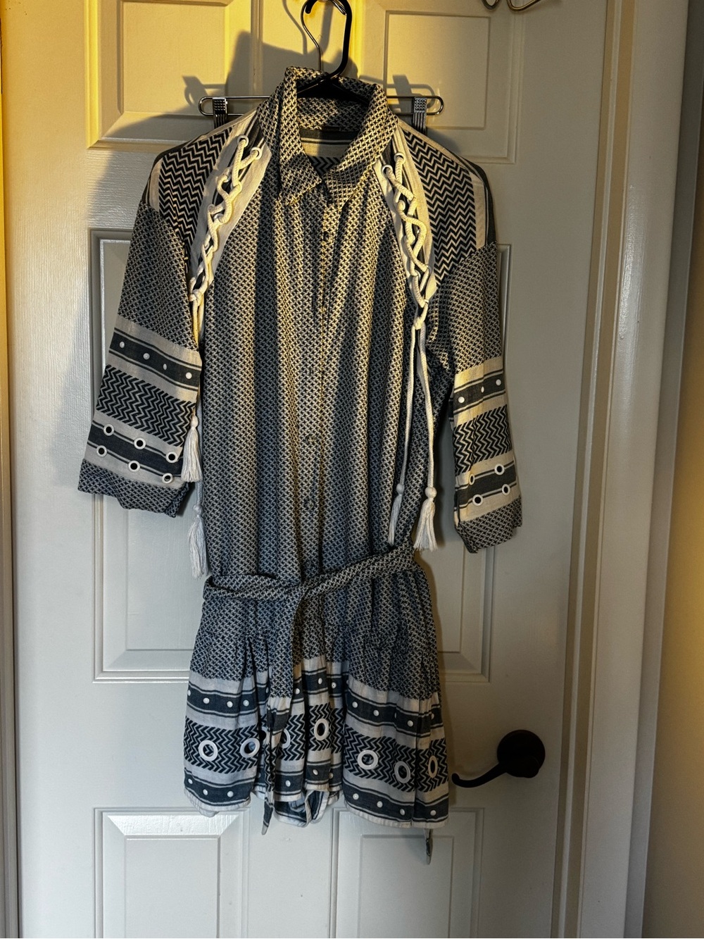 Boho Black & White Printed Tie-Waist Romper